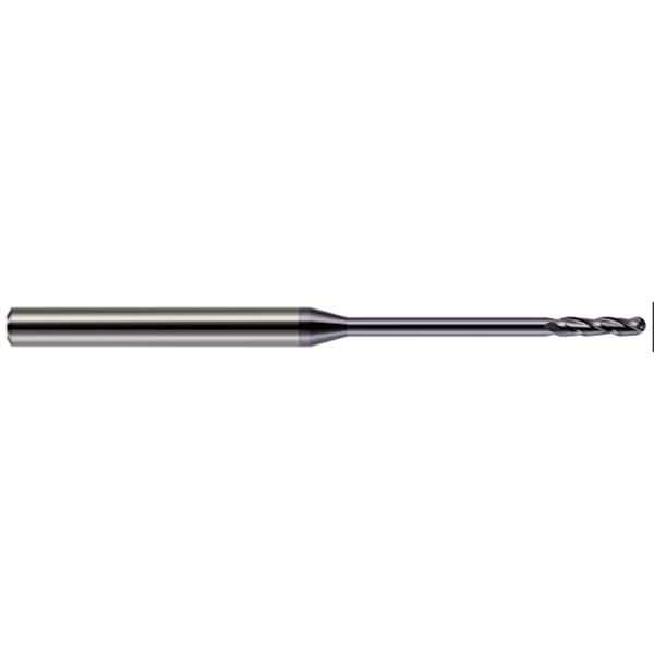 Miniature End Mill - Ball - Long Reach, Long Flute, 0.0550", Finish - Machining: AlTiN